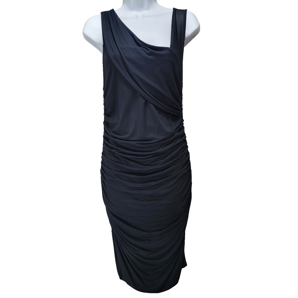 Express Bodycon Midi Cocktail Dress Sz M Sheer Sleeveless Club Party‎ Date Black